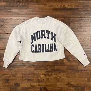 Champion Gray & Navy North Carolina Cropped Raw Hem Sweatshirt